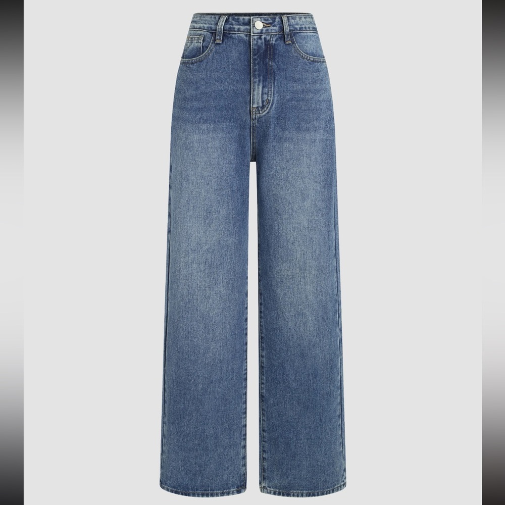 DENIM MID RISE SOLID STRAIGHT LEG JEANS / SIZE XS